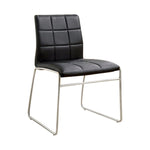Benzara Tufted Leatherette Metal Frame Side Chair, Set of 2, Black and Chrome