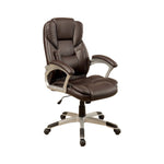 Benzara Leatherette Metal Frame Swivel Office Chair with Armrests, Brown
