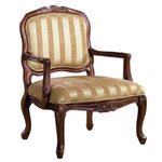Benzara Traditional Fabric Upholstered Arm Chair with Carving, Gold and Brown