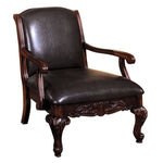 Benzara Leatherette Wooden Accent Chair with Hand Carved Legs, Espresso Brown