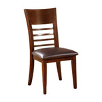 Benzara Leatherette Wooden Side Chair with Ladder Back, Set of 2, Walnut Brown