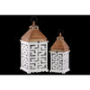 Wood Square Lantern with Lattice Design Body Set of 2 White Benzara
