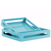 Wood Square Serving Tray with Cutout Handles Set of 2 Blue Benzara