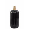 Cylindrical Moluccan Vase with Ribbed Design Body Small Black Benzara