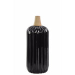 Cylindrical Moluccan Vase with Ribbed Design Body Small Black Benzara