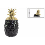 Tropical Pineapple Canister with Gold Lid Black Benzara