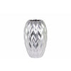 Round Vase Embossed Wave Design and Rounded Bottom Small Silver Benzara