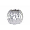 Round Low Vase with Uneven Lip, Wave Design Small Silver Benzara