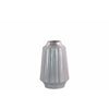 Round Vase with Round Lip Ribbed Design Body Small Silver Benzara