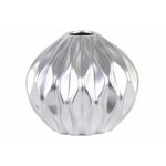 Round Low Vase with Round and Small Lip, Wave Design Silver Benzara