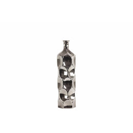 Round Bottle Vase Dimpled Medium Silver Benzara
