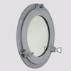 Benzara Mirror inserted Aluminum Porthole Decor with Hinge Joint, Gray