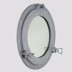 Benzara Mirror inserted Aluminum Porthole Decor with Hinge Joint, Gray