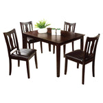 Benzara 5Pc Dining Table Set, Chair with Pu Cushion, Walnut Finish