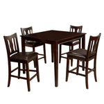 Benzara 5 Piece Wooden Counter Height Table with Leatherette Chairs, Espresso Brown