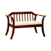 Benzara Wooden Slatted Back Bench with Leatherette Padded Seat, Brown