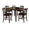 Benzara 5 Piece Wooden Counter Table with Slatted Back Chairs, Brown and Black