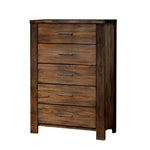 Benzara 5 Drawers Transitional Wooden Chest with Antique Bar Pulls, Rustic Brown