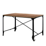 Benzara BM140126 Industrial Style Home Office Desk with Rectangular Wooden Top and Metal Legs, Brown and Bronze