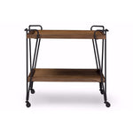 Benzara Industrial Style Ash Wood Mobile Serving Bar Cart, Brown and Black