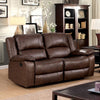 Benzara Leatherette Reclining Loveseat with Pillow Top Arms, Brown