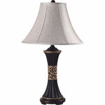 Benzara Naya Reeded Base Table Lamp in Espresso and Gold