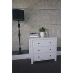 Benzara Capacious Shiny White Finish 3 Drawers Chest with Metal Glides.