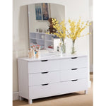 Benzara Spacious Glossy White Finish Dresser with 6 Drawers