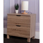 Benzara 22 inch 2 Drawer Wooden Nightstand with Cutout Pulls, Taupe