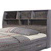 Benzara Wooden Frame Full Size Bookcase Headboard with Grains, Distressed Gray