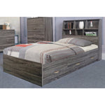 Benzara Grained Wooden Frame Twin Size Chest Bed with 3 Drawers, Distressed Gray