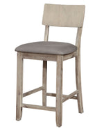 Benzara Washed Wooden Counter Stool with Curved Backrest and Padded Seat, Gray