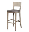 Benzara Washed Wooden Bar Stool with Curved Backrest and Padded Seat, Gray