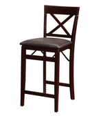 Benzara Wooden Folding Counter Stool with Cushion Seat and X Shape Back, Brown