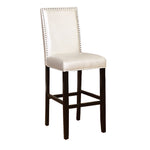 Benzara Wooden Bar Stool with Faux Leather Upholstery, White and Black