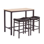 Benzara 3 Piece Metal and Wood Pub Set with Upholstered Stools,Black and Brown