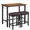 Benzara 3 Piece Metal and Wood Pub Set with Hook Hangers, Black and Brown