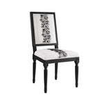 Benzara Wooden Chair with Floral Motif Upholstery, Set of 2, Black and White