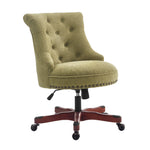 Benzara Wooden Office Chair with Button Tufted Backrest, Olive Green and Brown