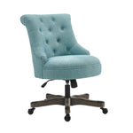 Benzara Wooden Office Chair with Textured Fabric Upholstery, Blue and Gray