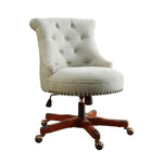 Benzara Wooden Office Chair with Button Tufted Backrest, White & Brown