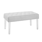 Benzara Tufted Fabric Upholstered Bench with Acrylic Legs, White and Clear