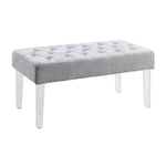 Benzara Tufted Fabric Upholstered Bench with Acrylic Legs, Gray and Clear