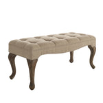 Benzara Fabric Upholstered Wooden Bench with Tufting Details, Beige and Brown