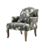 Benzara Fabric Upholstered Wooden Chair with Floral Embroidery, Gray and Brown