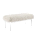Benzara Luxurious Faux Fur Upholstered Bench with Tapered Legs,Clear and White