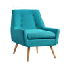 Benzara Fabric Upholstered Button Tufted Wooden Chair, Blue and Brown