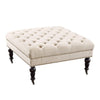 Benzara Fabric Upholstered Wooden Ottoman with Tufting Details,White and Black