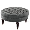 Benzara Fabric Upholstered Round Tufted Ottoman with Wood Legs, Gray and Black
