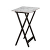 Benzara 5 Piece Foldable Tray Table Set with Faux Marble Top, Brown and White